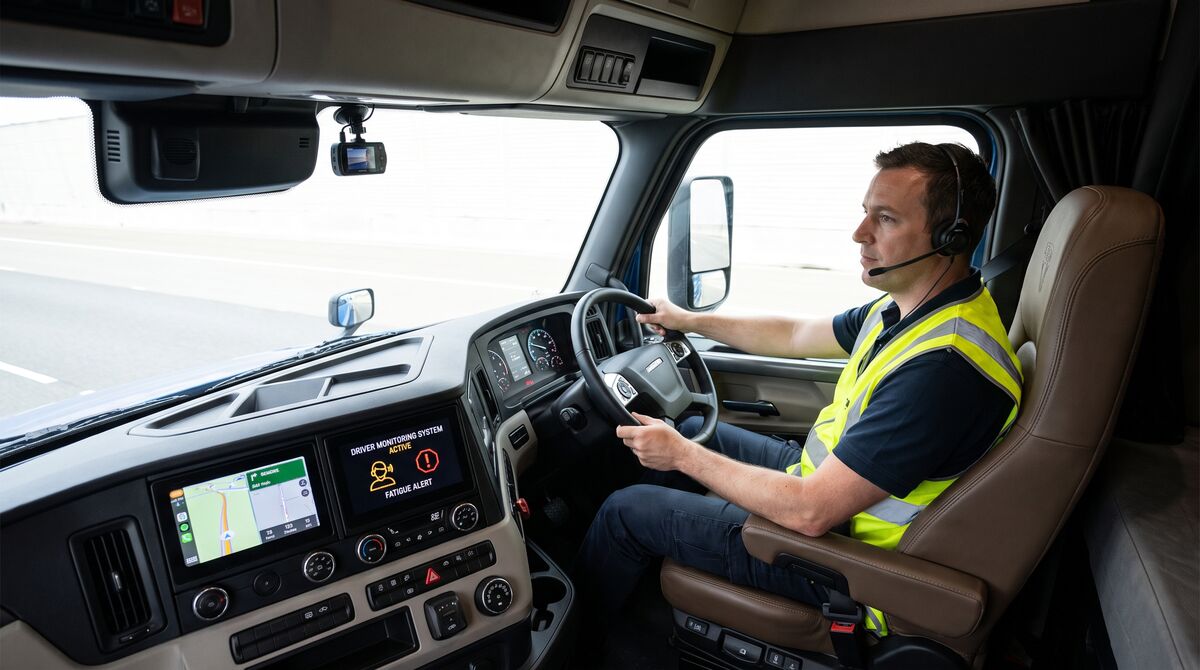 Cabine de camion équipée d'une caméra anti-distraction ADDW