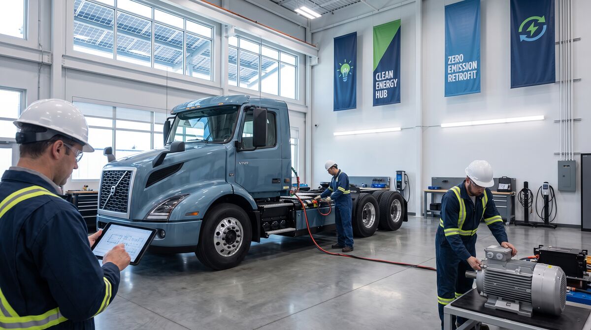 Camion électrique en rétrofit dans un atelier moderne