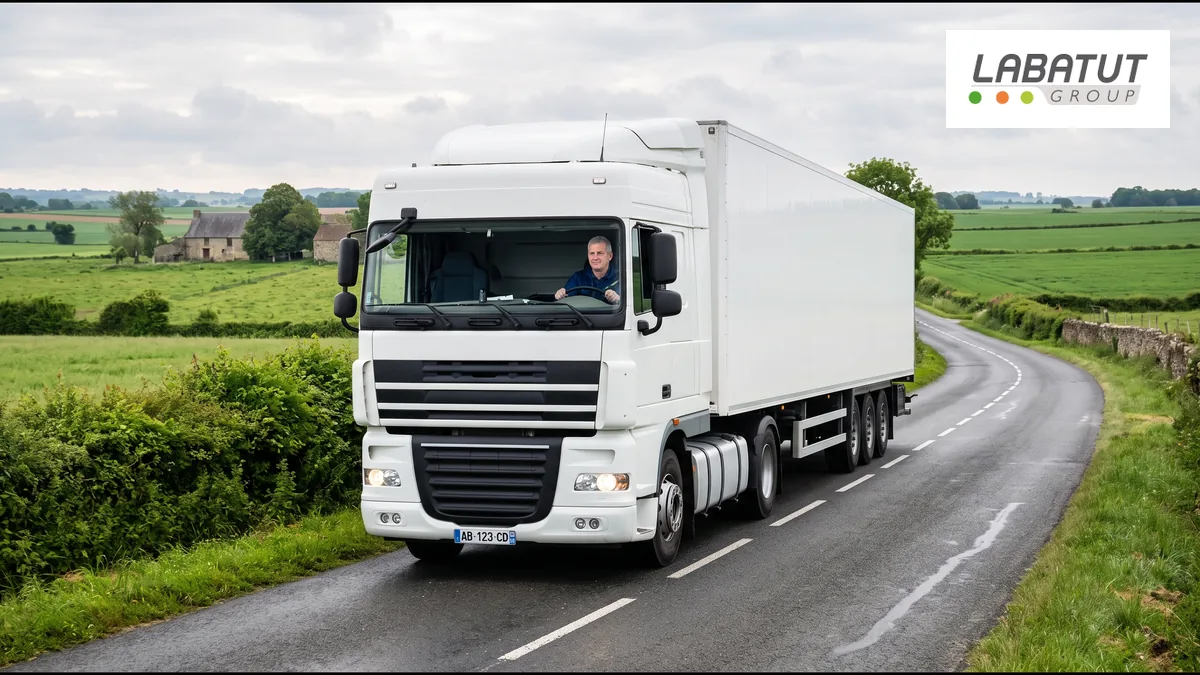 Camion blanc sur une route de campagne, éco-conduite et réduction de la consommation
