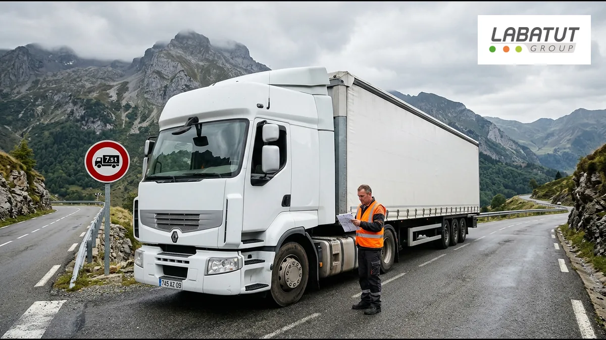 Camion sur une route de montagne près de la frontière franco-espagnole