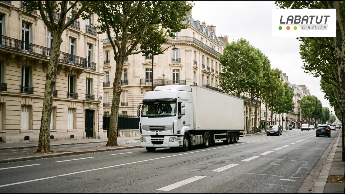 Camion blanc sur un boulevard urbain, ZFE et poids lourds
